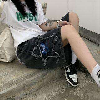 Lettering Denim Loose Fit Shorts
