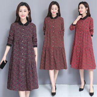 Floral Long-sleeve Collard Dress