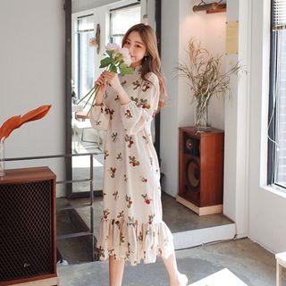 Floral Pattern Ruffle-hem Dress