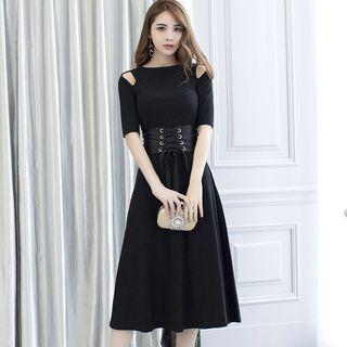 Cut Out Detail Long Sleeve Midi Dress