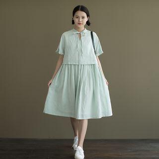 Plain Midi Mock Two-piece Dress