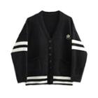 Striped Bee Embroidered Cardigan Black - One Size