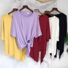 3/4-sleeve Asymmetric Knotted T-shirt