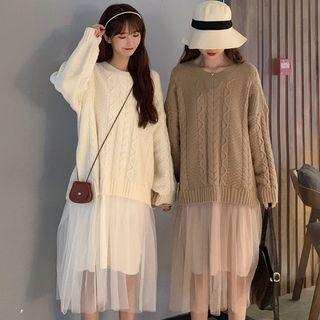 Mock Two-piece Sweater Midi Dress