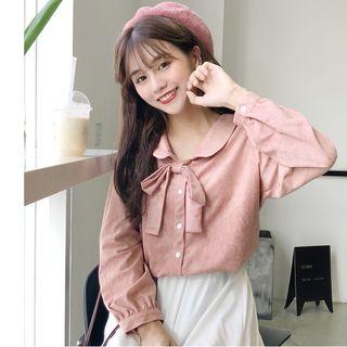 Faux Suede Tie-neck Blouse