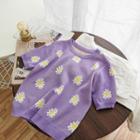 Short-sleeve Jacquard Knit Top Purple - One Size