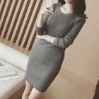 Long-sleeve Mini Knit Dress Gray - One Size