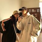 Couple Color Panel Loose-fit Hooded Sweatshirt