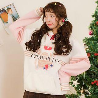 Print Colour Block Long-sleeve Hoodie