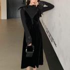 Set: Long-sleeve Mock-neck Top + Sleeveless A-line Midi Dress