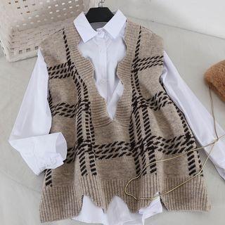 Set: Plaid Vest + Plain Shirt