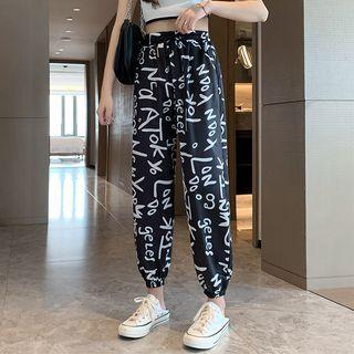 Lettering Print Chiffon Pants