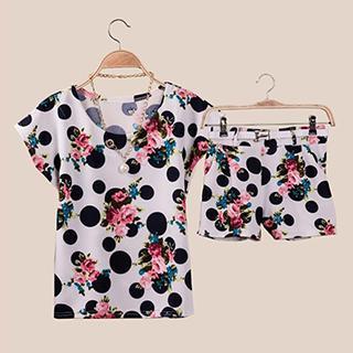 Set: Short-sleeve Print Top + Shorts
