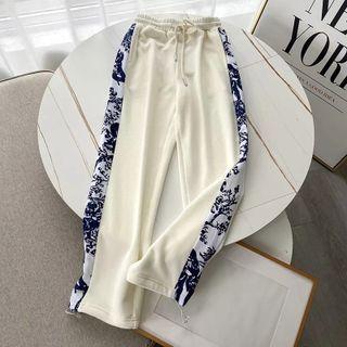 Floral Print Panel Wide Leg Sweatpants