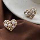 Faux Pearl Alloy Heart Earring 1 Pair - Gold - One Size