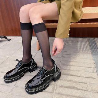 Lace-up Platform Block Heel Pumps