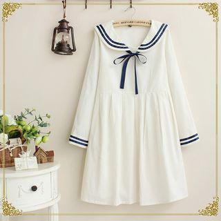 Sailor Collared Long-sleeve A-line Dress