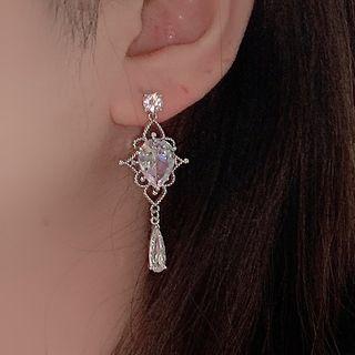 Rhinestone Drop Earring 1 Pair - Rhombus - Blue - One Size
