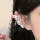 Rabbit Flannel Cuff Earring 1 Piece - Clip On Earring - Rabbit - White & Pink - One Size