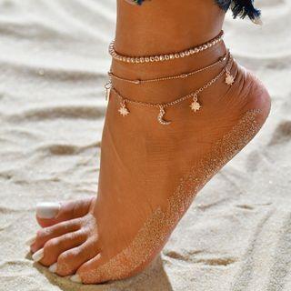 Layered Alloy Anklet 1 Pc - Gold - One Size