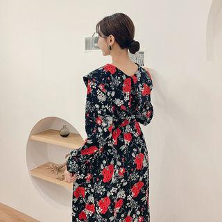 Puritan-collar Long Floral Dress