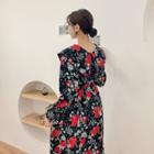 Puritan-collar Long Floral Dress