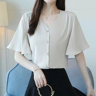 Bell Short-sleeve V-neck Chiffon Blouse