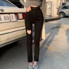 Cut-out High Waist Skinny Jeans
