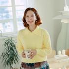 Pointy-collar Bead-trim Knit Top