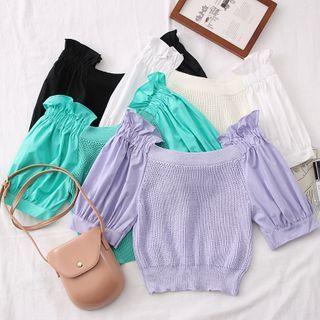 Patchwork Boatneck Crop Top