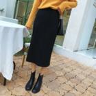 Back Slit Midi Knit Skirt Black - One Size