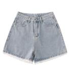 High Waist Lace-trim A-line Denim Shorts