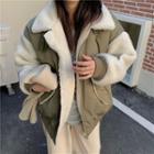 Fleece Panel Zip-up Jacket White Sleeve - Army Green - One Size