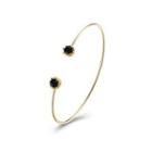 Simple Plated Gold Geometric Open Bangle With Black Cubic Zircon Golden - One Size