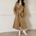 Wide-lapel Buckled Wrap Coat Beige - One Size