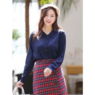 Collared Kangaroo-pocket Knit Cardigan