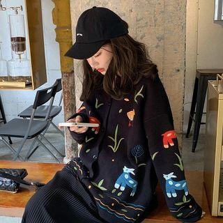 Animal Embroidery Buttoned Jacket Black - One Size