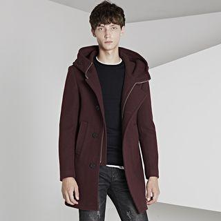 Plain Hooded Long Woolen Jacket