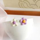 Flower Alloy Earring 1 Pair - S925 Silver Stud Earring - Heart - Purple & White - One Size