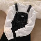 Set: Cable Knit Sweater + Wide Leg Denim Dungaree