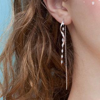 925 Sterling Silver Swirl Chain Fringed Earring