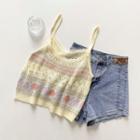 Color-block Knit Camisole Top Almond - One Size