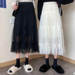Reversible Tiered Midi A-line Mesh Skirt