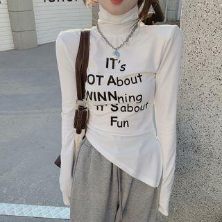 Asymmetrical High-neck Printed T-shirt