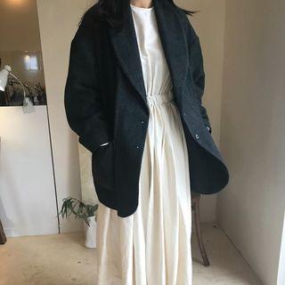 Crew-neck Long-sleeve Midi A-line Dress White - One Size