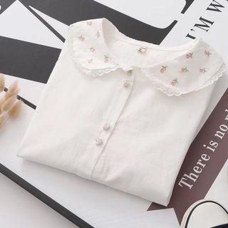 Long Sleeve Floral Embroidered Collar Blouse / Short Sleeve Blouse