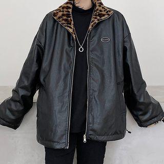 Reversible Faux Leather Zip-up Jacket