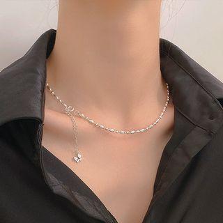 Butterfly Pendant Bead Choker Silver - One Size