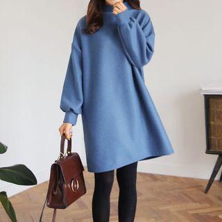 Mock-neck Puff-sleeve Pullover Dress