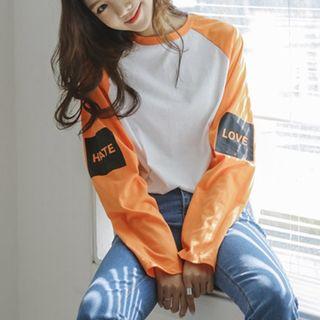Long-sleeved Printed Color-block T-shirt